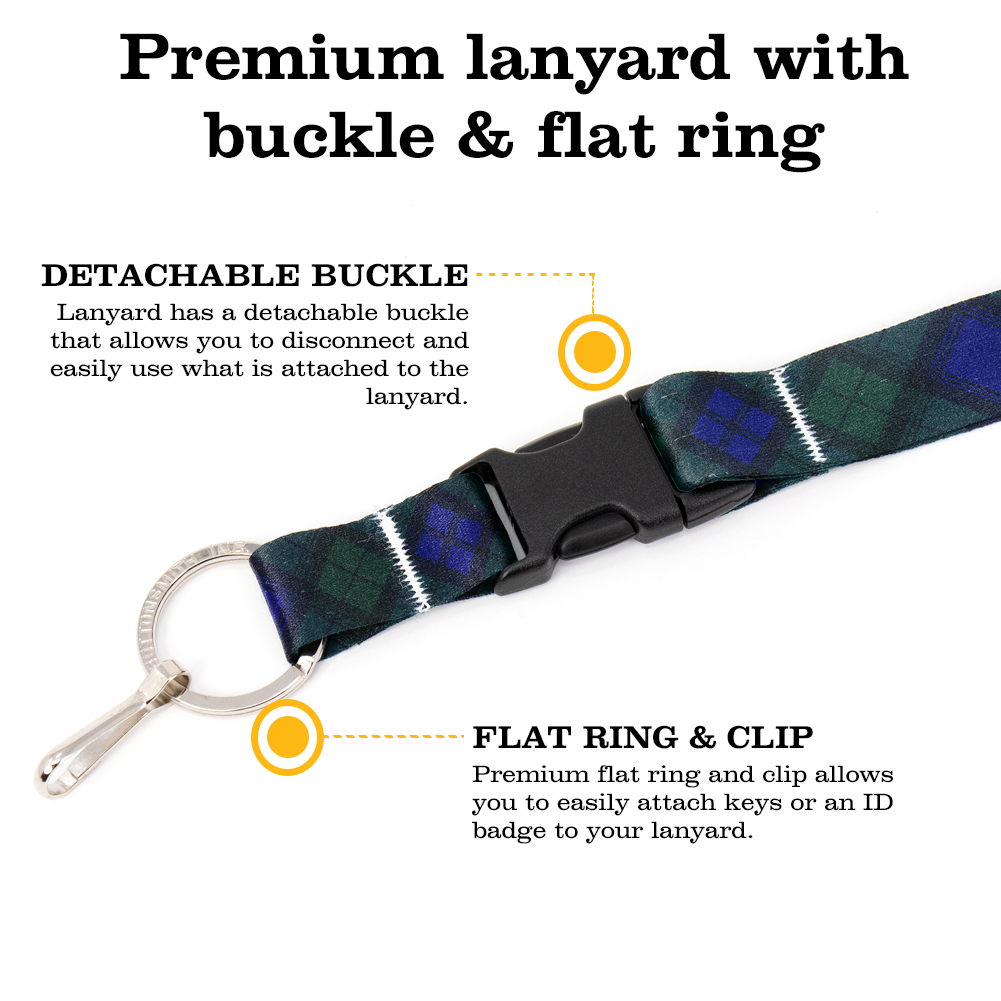 Blackwatch Plaid Premium Lanyard - with Buckle and Flat Ring - Made in the USA