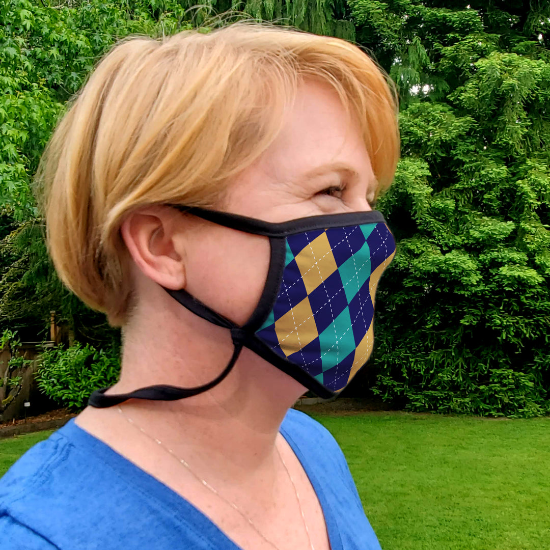 Buttonsmith Argyle Youth Adjustable Face Mask with Filter Pocket - Made in the USA - Buttonsmith Inc.