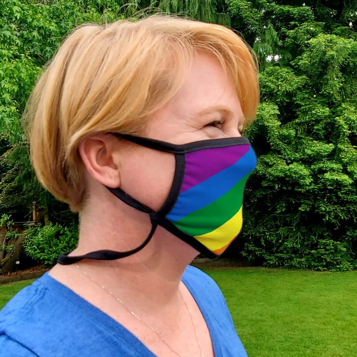 Buttonsmith Rainbow Flag Adult XL Adjustable Face Mask with Filter Pocket - Made in the USA - Buttonsmith Inc.