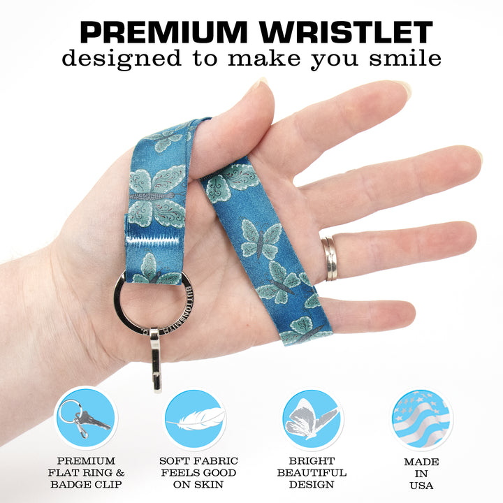 Buttonsmith Blue Butterflies Wristlet Key Chain Lanyard  - Based on Rebecca McGovern Art - Officially Licensed - Made in the USA - Buttonsmith Inc.