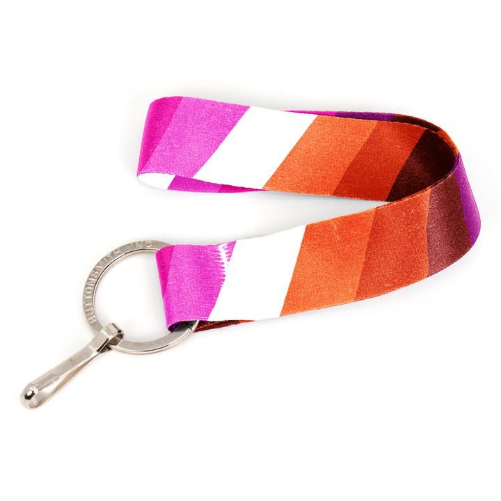 Lesbian Pride Wristlet Lanyard - Short Length with Flat Key Ring and Clip - Made in the USA