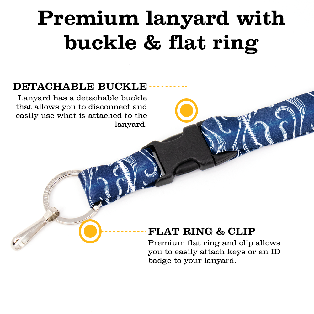 Blue Currents Premium Lanyard - with Buckle and Flat Ring - Made in the USA