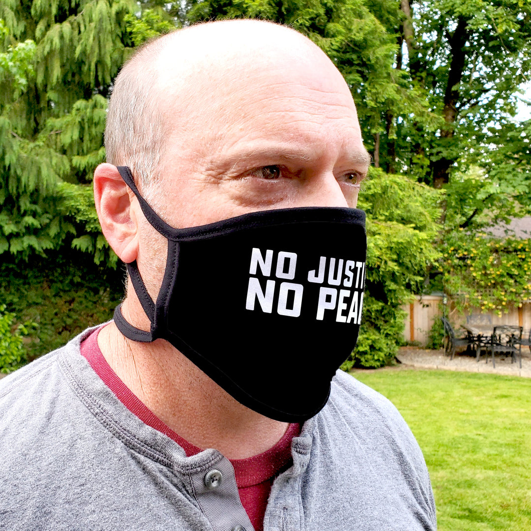 Buttonsmith No Justice No Peace Adult XL Adjustable Face Mask with Filter Pocket - Made in the USA - Buttonsmith Inc.