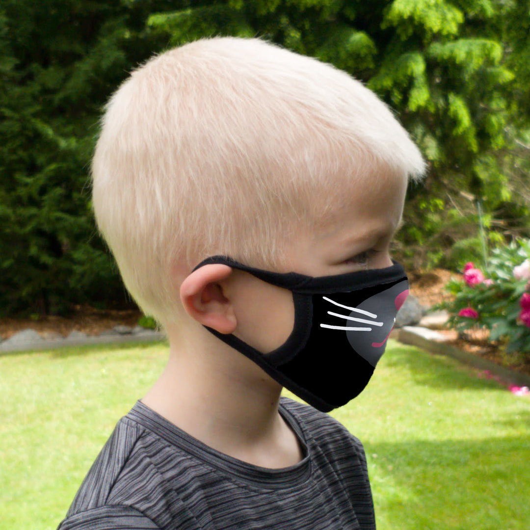 Buttonsmith Cartoon Kitty Face Child Face Mask with Filter Pocket - Made in the USA - Buttonsmith Inc.