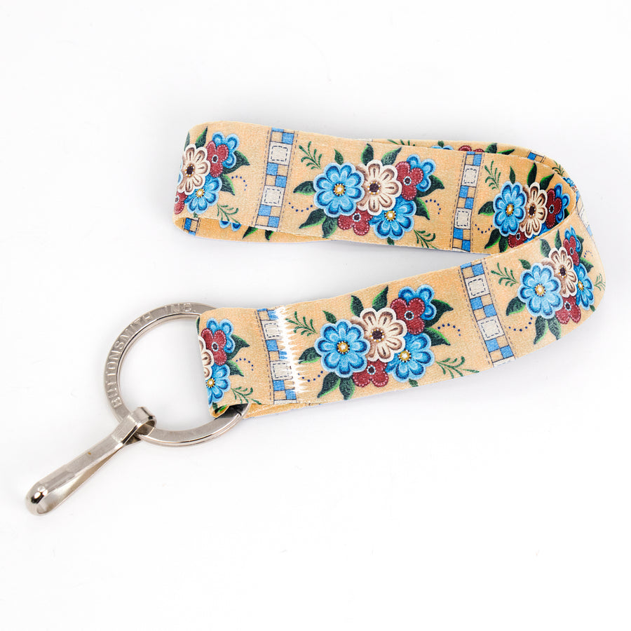 Buttonsmith Quilted Flowers Wristlet Key Chain Lanyard - Short Length with Flat Key Ring and Clip - Based on Rebecca McGovern Art - Officially Licensed - Made in the USA - Buttonsmith Inc.