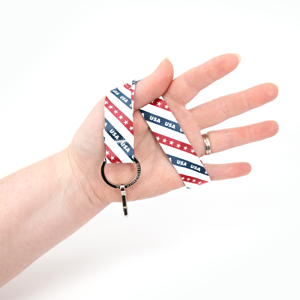 Team USA Wristlet Lanyard - Short Length with Flat Key Ring and Clip - Made in the USA