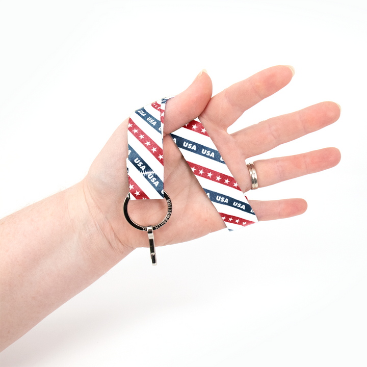 Team USA Wristlet Lanyard - Short Length with Flat Key Ring and Clip - Made in the USA