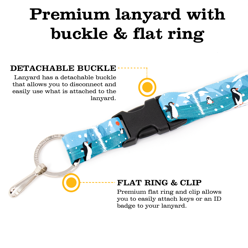 Penguins Premium Lanyard - with Buckle and Flat Ring - Made in the USA