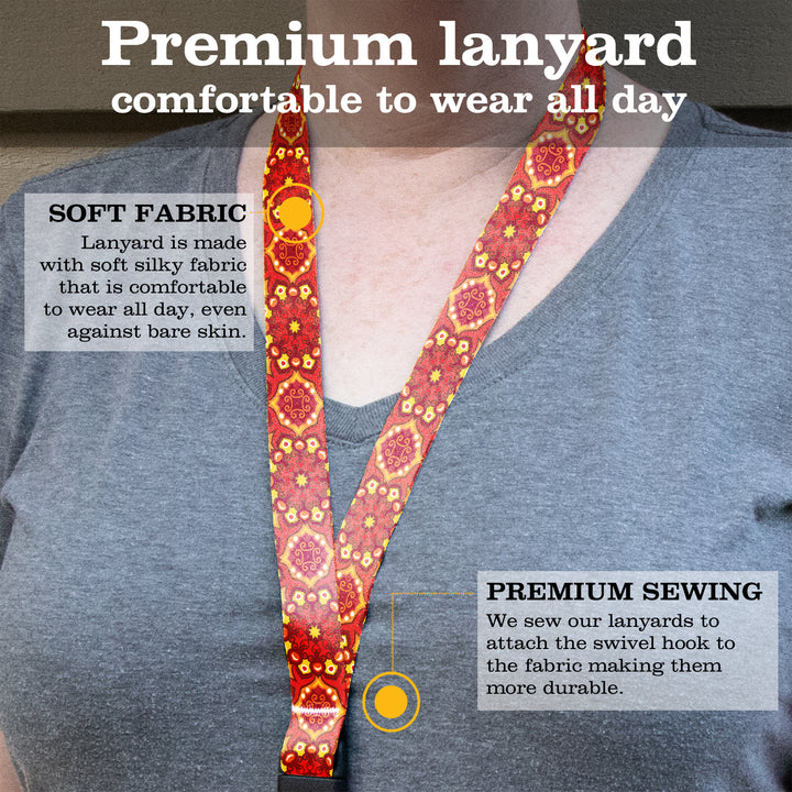 Buttonsmith Orange Moroccan Tiles Premium Lanyard - with Buckle and Flat Ring - Made in the USA - Buttonsmith Inc.