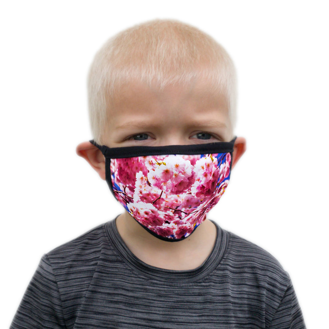 Buttonsmith Cherry Blossoms Child Face Mask with Filter Pocket - Made in the USA - Buttonsmith Inc.