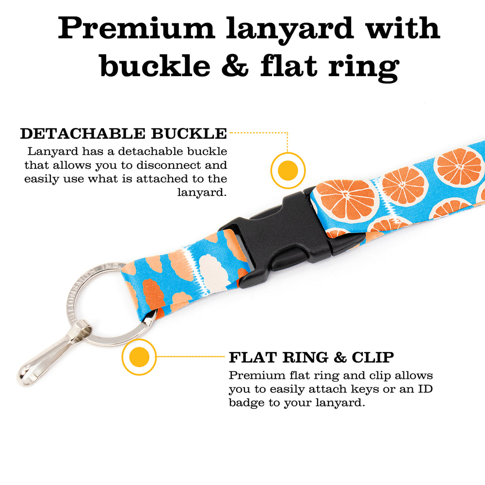 Buttonsmith Tangerine Dreams Premium Lanyard - with Buckle and Flat Ring - Made in the USA - Buttonsmith Inc.