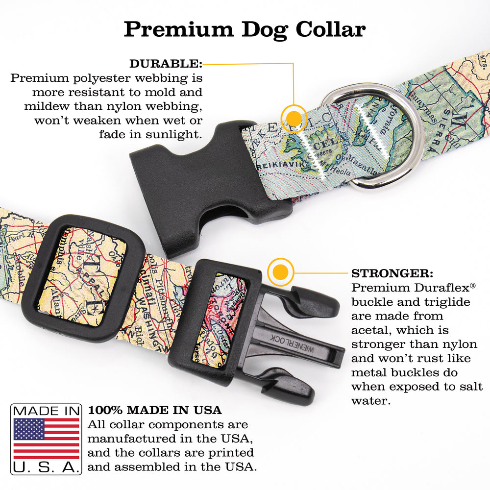 Buttonsmith Map Dog Collar - Made in the USA - Buttonsmith Inc.