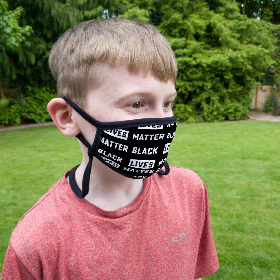 Buttonsmith Black Lives Matter Pattern Youth Adjustable Face Mask with Filter Pocket - Made in the USA - Buttonsmith Inc.