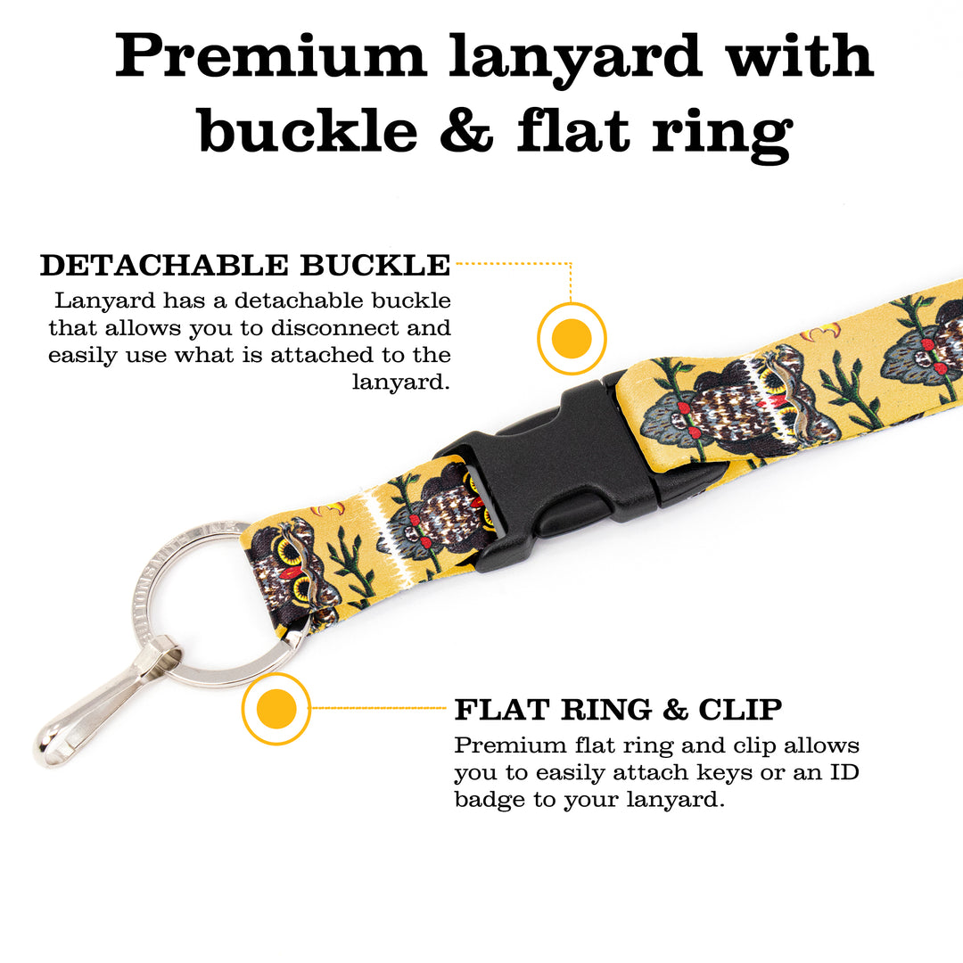 Buttonsmith Owl Breakaway Lanyard - with Buckle and Flat Ring - Based on Rebecca McGovern Art - Officially Licensed - Made in the USA - Buttonsmith Inc.