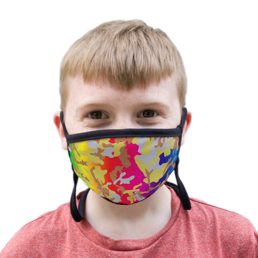 Buttonsmith Rainbow Camo Youth Adjustable Face Mask with Filter Pocket - Made in the USA - Buttonsmith Inc.