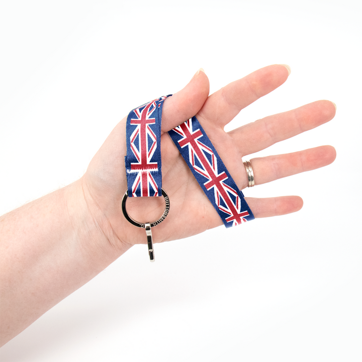 Union Jack Wristlet Lanyard - Short Length with Flat Key Ring and Clip - Made in the USA