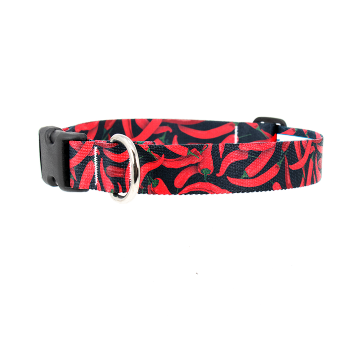 Chili Peppers Black Dog Collar - Made in USA