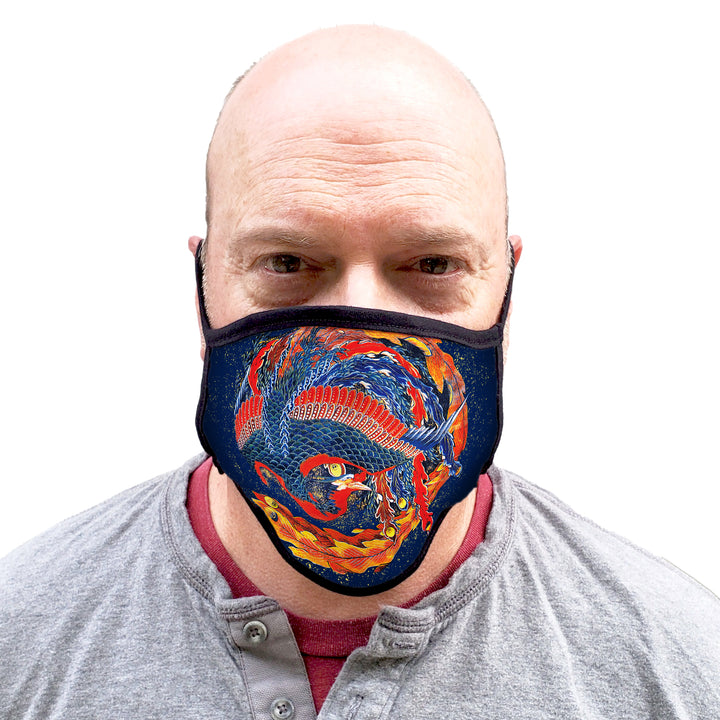 Buttonsmith Hokusai Phoenix Adult XL Adjustable Face Mask with Filter Pocket - Made in the USA - Buttonsmith Inc.