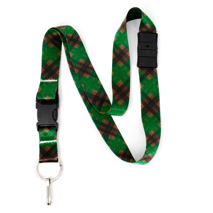 Tyneside Green Plaid Breakaway Lanyard - with Buckle and Flat Ring - Made in the USA