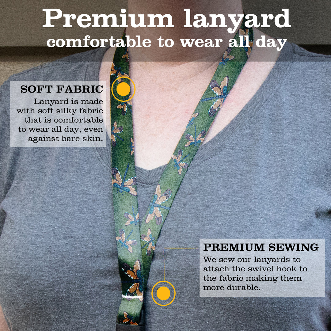 Buttonsmith Dragonflies Breakaway Lanyard - with Buckle and Flat Ring - Based on Rebecca McGovern Art - Officially Licensed - Made in the USA - Buttonsmith Inc.