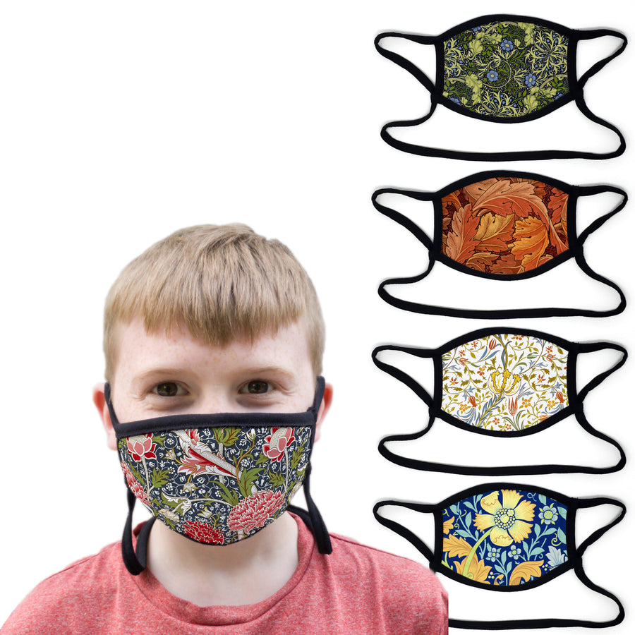 Buttonsmith William Morris William Morris - Set of 5 Youth Adjustable Face Mask with Filter Pocket - Made in the USA - Buttonsmith Inc.