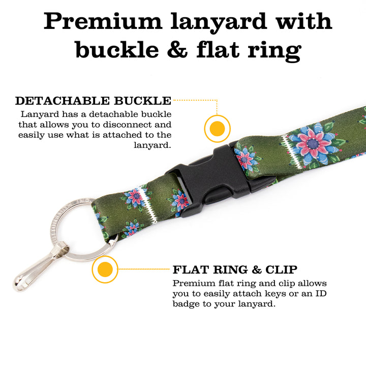 Buttonsmith Pink Rosemaling Breakaway Lanyard - with Buckle and Flat Ring - Based on Rebecca McGovern Art - Officially Licensed - Made in the USA - Buttonsmith Inc.