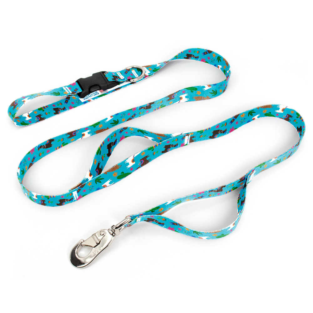 Llama Rama Blue Fab Grab Leash - Made in USA