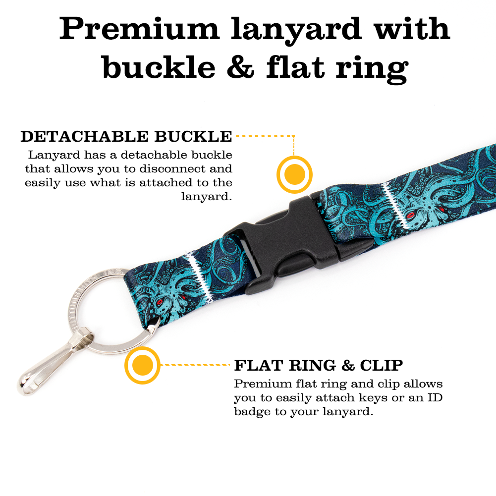 Tentacles Premium Lanyard - with Buckle and Flat Ring - Made in the USA
