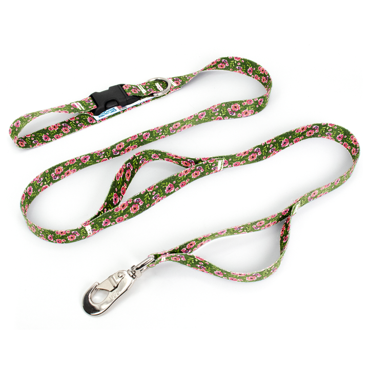 Peonies Green Fab Grab Leash - Made in USA