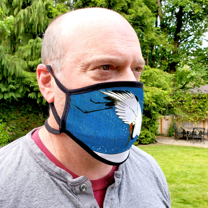 Buttonsmith Hiroshige Crane Adult Adjustable Face Mask with Filter Pocket - Made in the USA - Buttonsmith Inc.