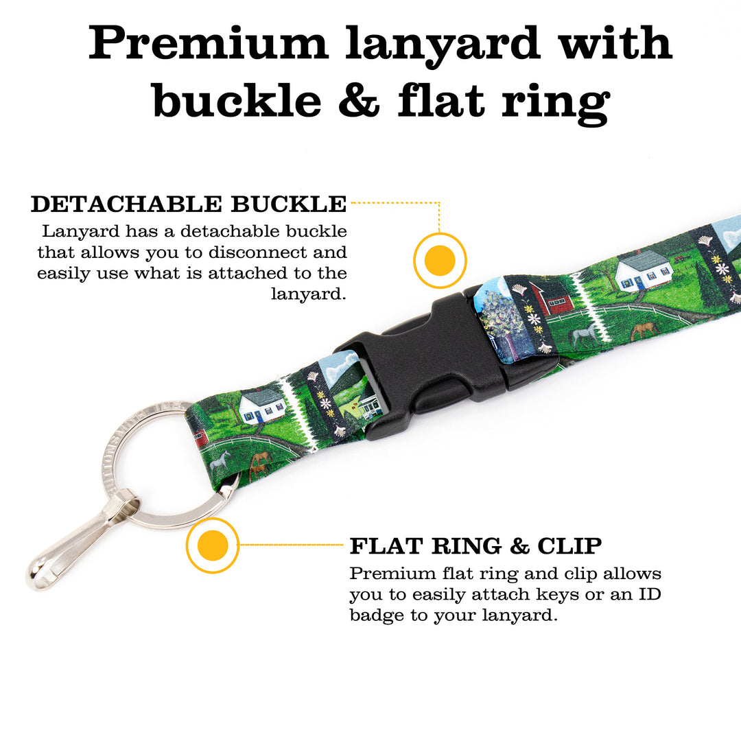 Buttonsmith Farm Houses Premium Lanyard - with Buckle and Flat Ring - Based on Rebecca McGovern Art - Officially Licensed - Made in the USA - Buttonsmith Inc.