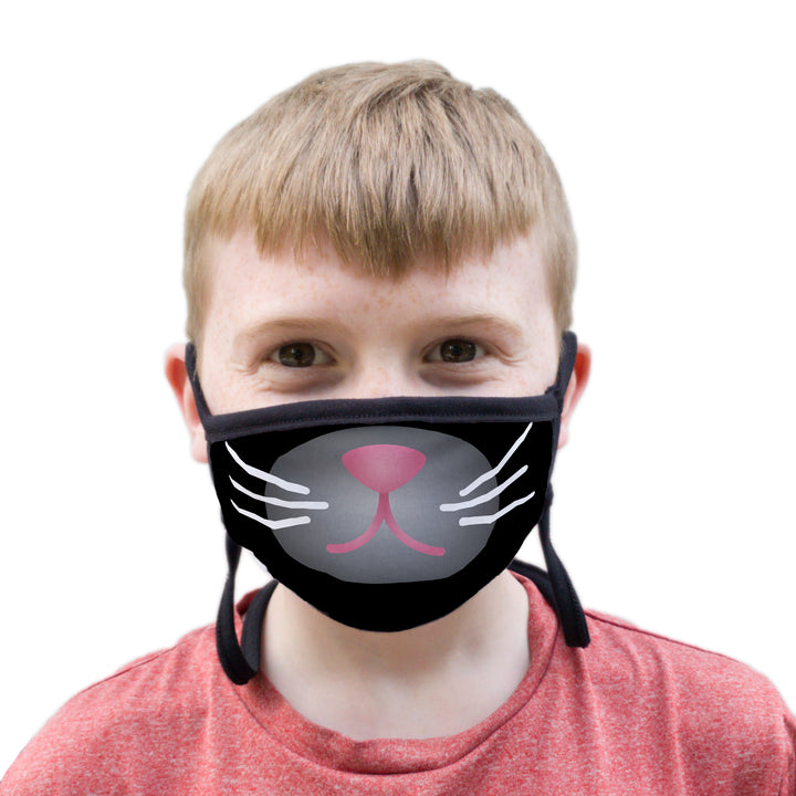 Buttonsmith Cartoon Kitty Face Youth Adjustable Face Mask with Filter Pocket - Made in the USA - Buttonsmith Inc.