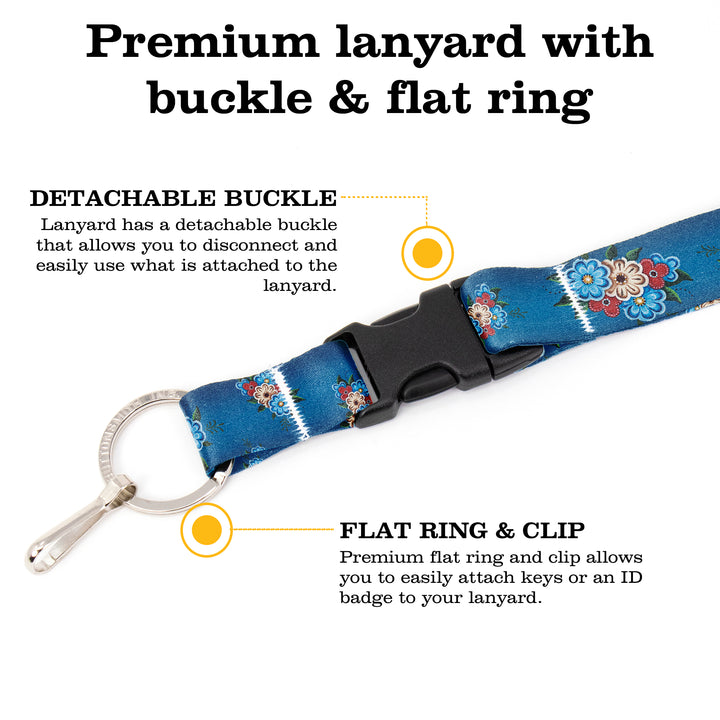 Buttonsmith Quilted Flowers Breakaway Lanyard - with Buckle and Flat Ring - Based on Rebecca McGovern Art - Officially Licensed - Made in the USA - Buttonsmith Inc.