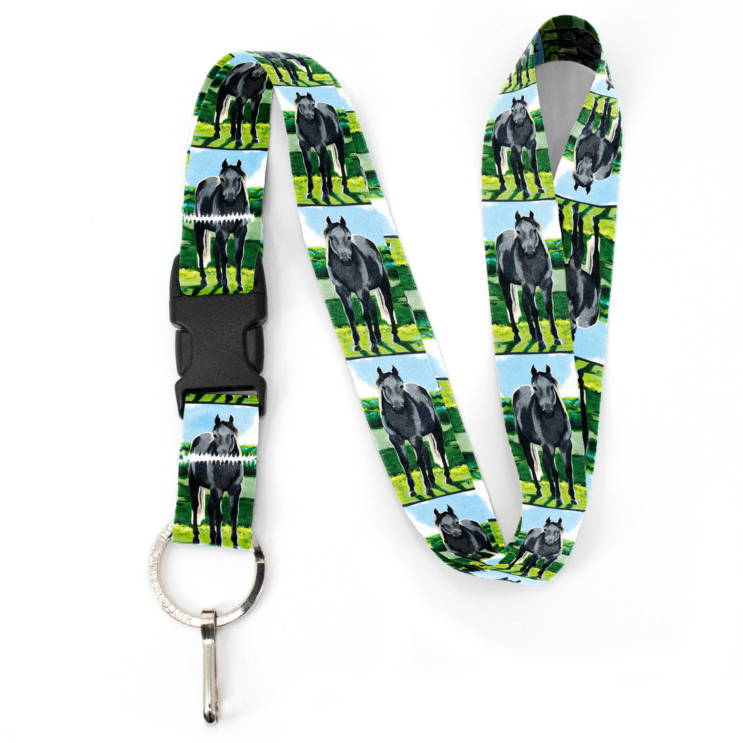 Buttonsmith Grey Horse Premium Lanyard - with Buckle and Flat Ring - Based on Rebecca McGovern Art - Officially Licensed - Made in the USA - Buttonsmith Inc.