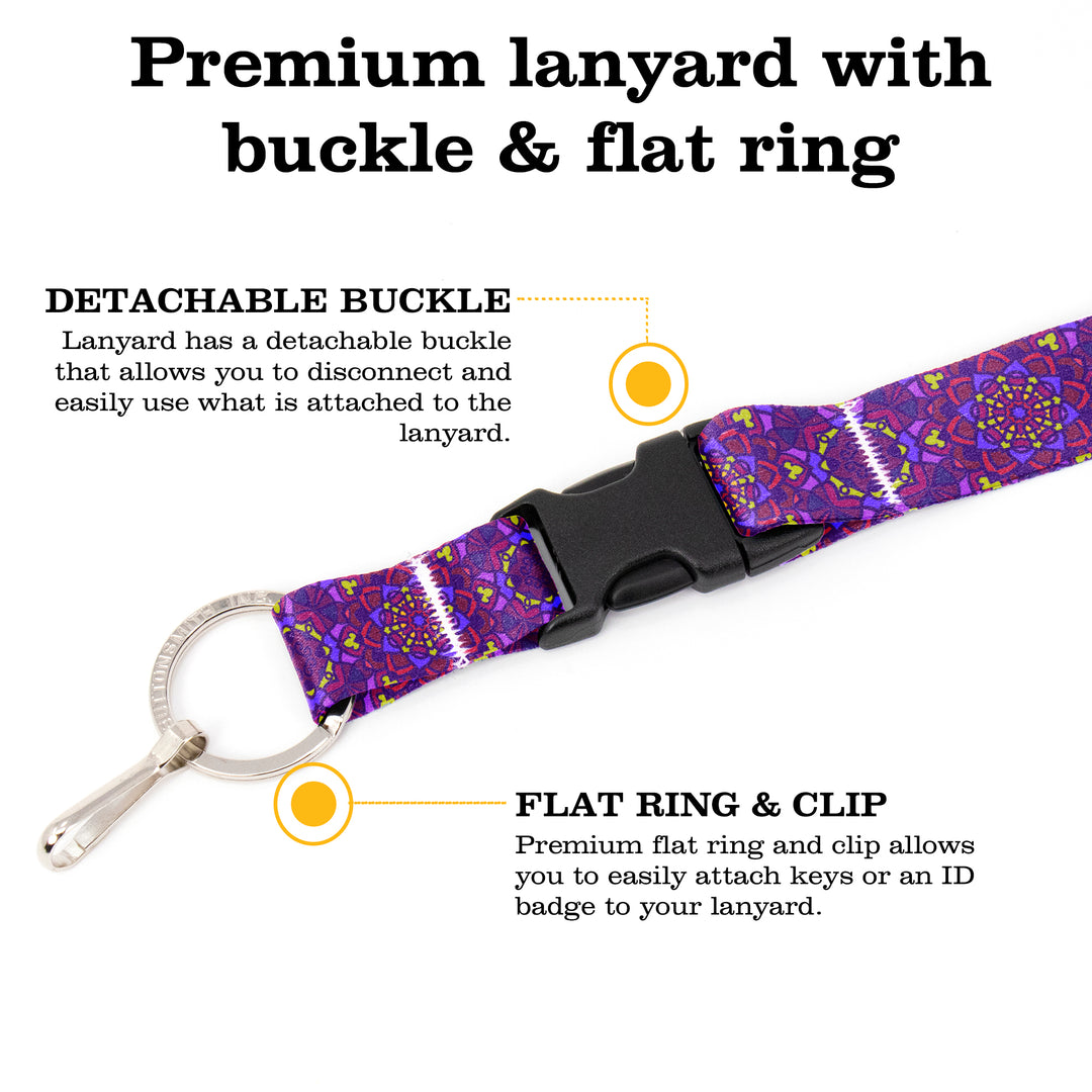 Buttonsmith Purple Moroccan Tiles Premium Lanyard - with Buckle and Flat Ring - Made in the USA - Buttonsmith Inc.