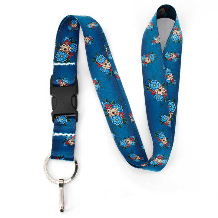 Buttonsmith Quilted Flowers Premium Lanyard - with Buckle and Flat Ring - Based on Rebecca McGovern Art - Officially Licensed - Made in the USA - Buttonsmith Inc.