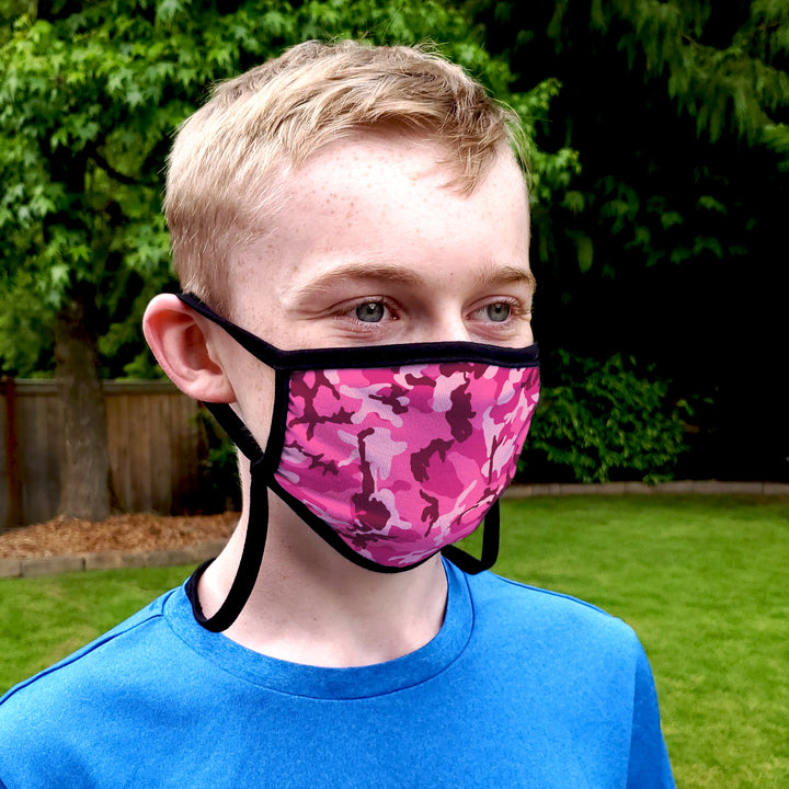 Buttonsmith Pink Camo Child Face Mask with Filter Pocket - Made in the USA - Buttonsmith Inc.