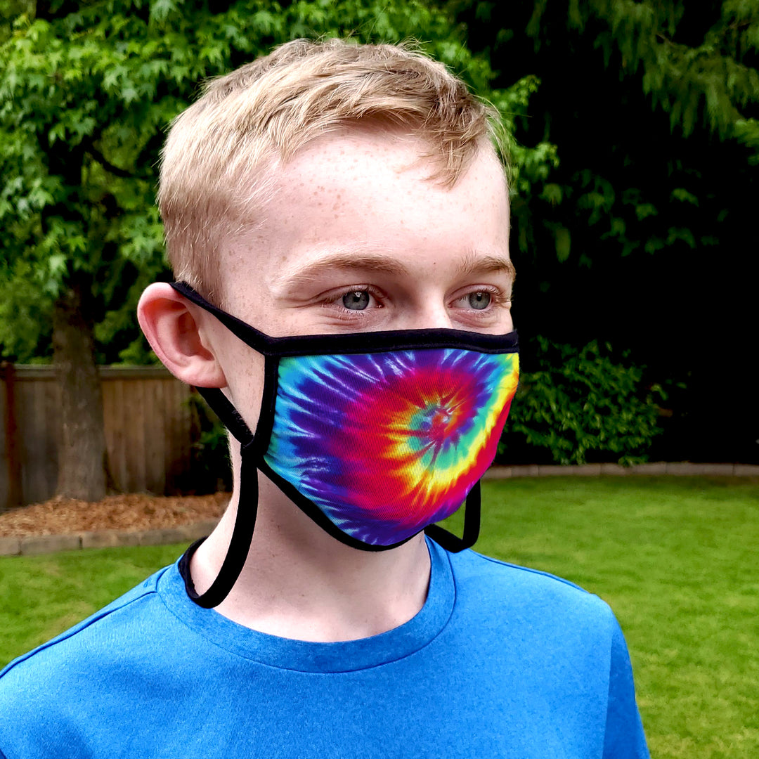 Buttonsmith Rainbow Tie Dye Adult XL Adjustable Face Mask with Filter Pocket - Made in the USA - Buttonsmith Inc.