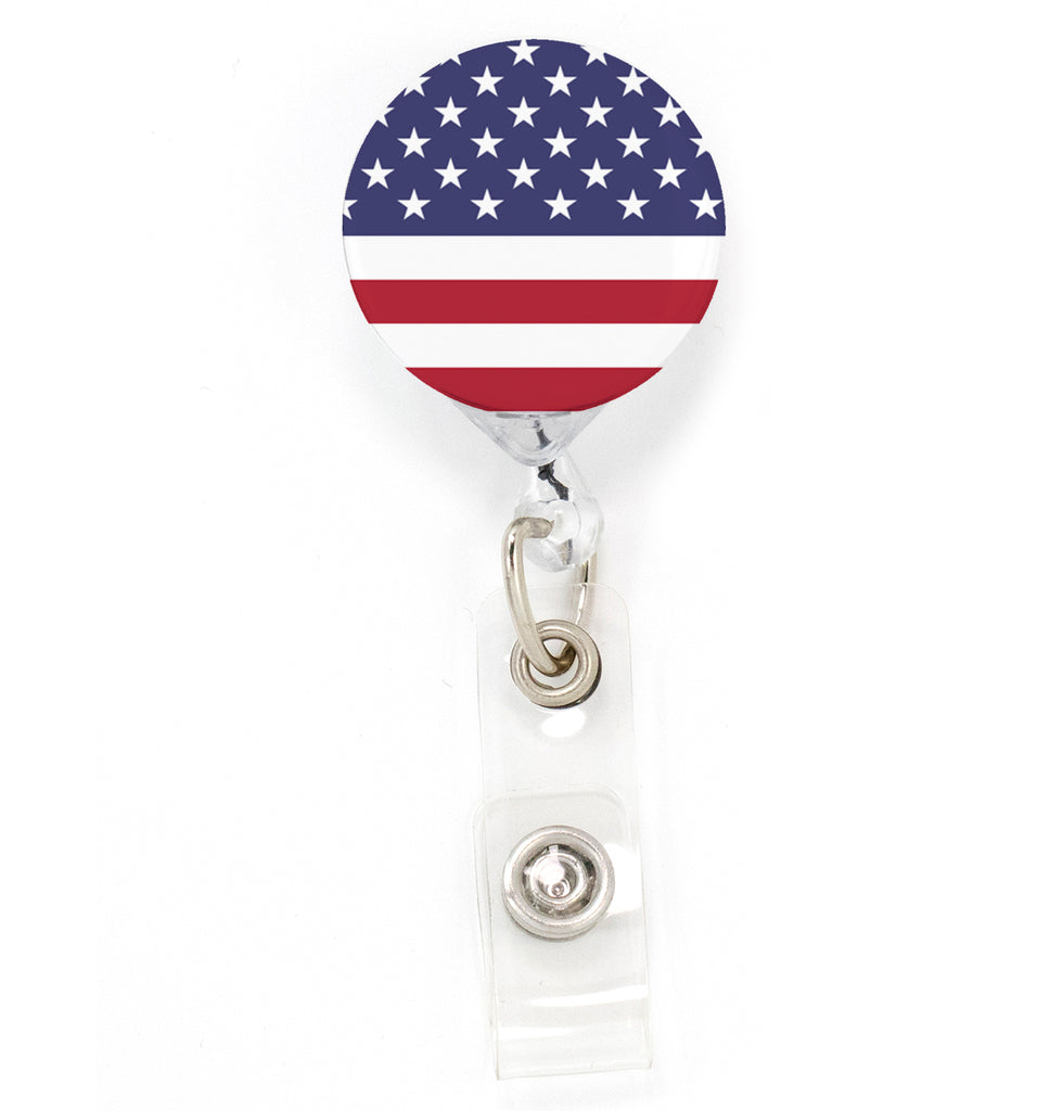 Buttonsmith Flag US Tinker Reel Retractable Badge Reel - Made in the USA