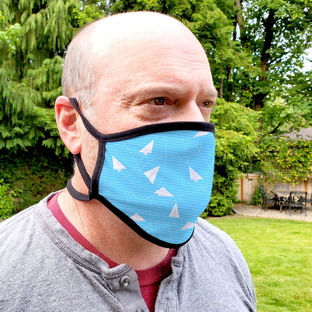 Buttonsmith Paper Airplanes Adult Adjustable Face Mask with Filter Pocket - Made in the USA - Buttonsmith Inc.