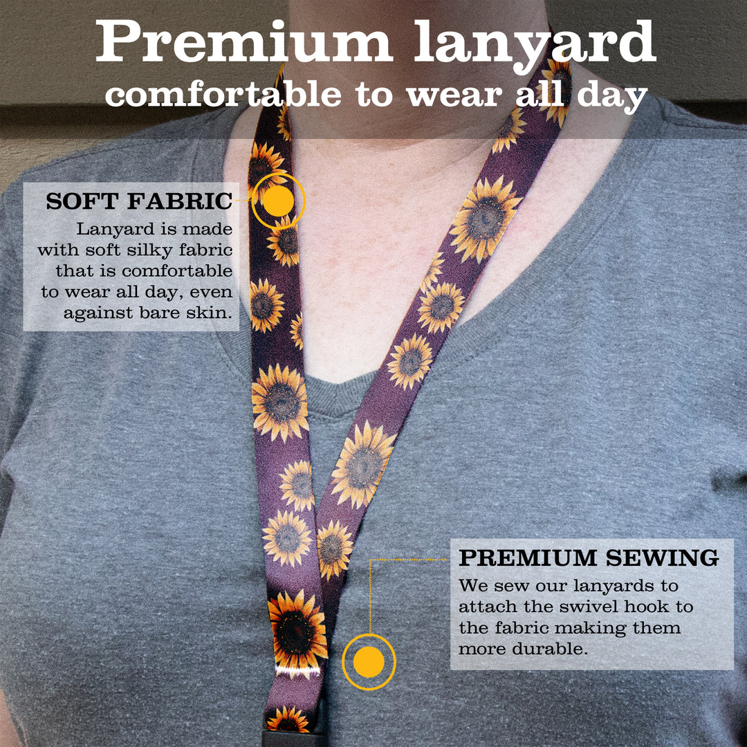 Buttonsmith Sunflower Breakaway Lanyard - with Buckle and Flat Ring - Based on Rebecca McGovern Art - Officially Licensed - Made in the USA - Buttonsmith Inc.