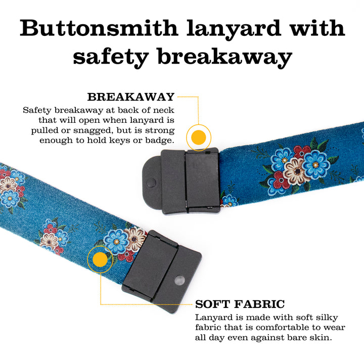 Buttonsmith Quilted Flowers Breakaway Lanyard - with Buckle and Flat Ring - Based on Rebecca McGovern Art - Officially Licensed - Made in the USA - Buttonsmith Inc.