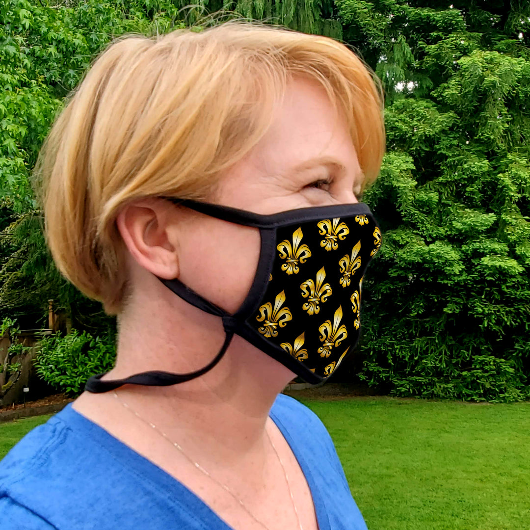 Buttonsmith Fleur-de-Lis Adult XL Adjustable Face Mask with Filter Pocket - Made in the USA - Buttonsmith Inc.