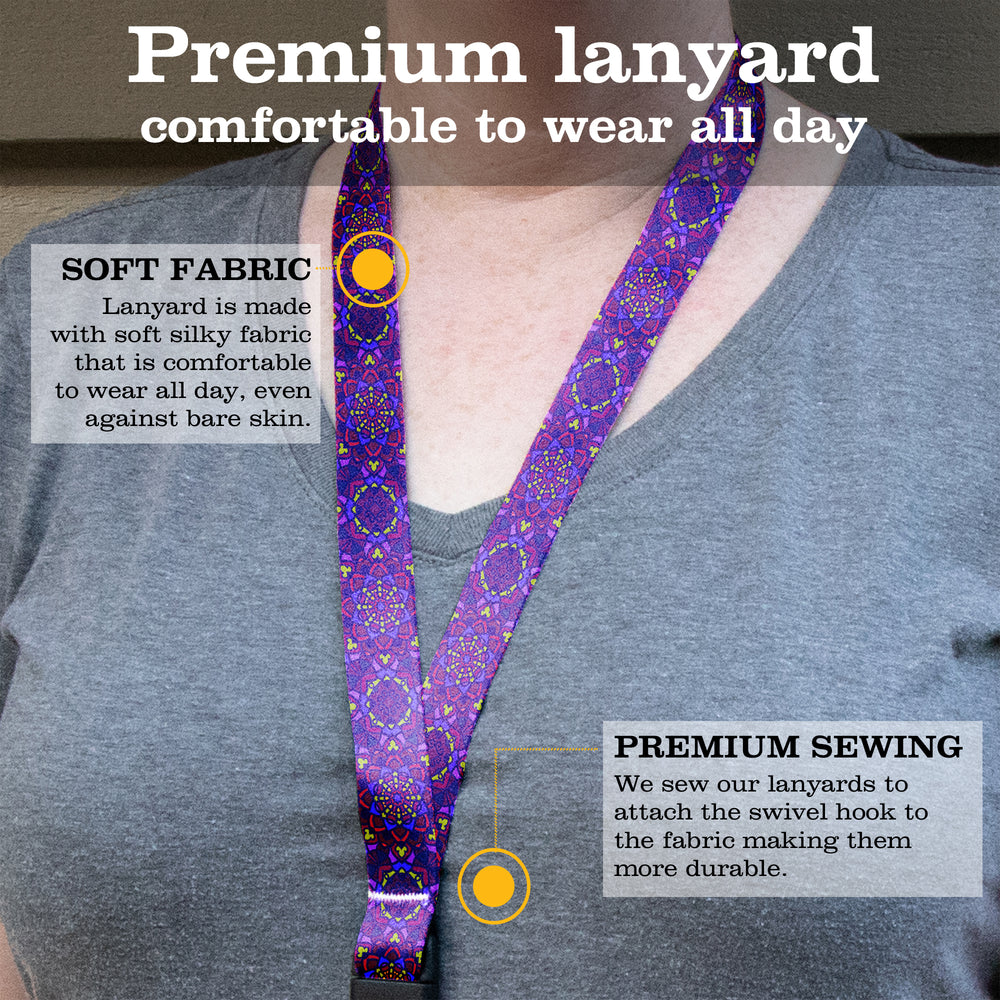 Buttonsmith Purple Moroccan Tiles Premium Lanyard - with Buckle and Flat Ring - Made in the USA - Buttonsmith Inc.