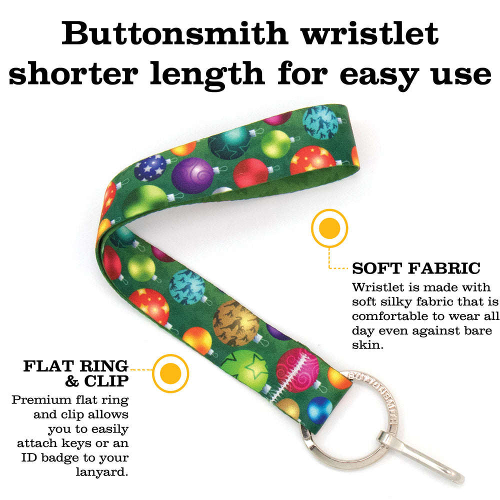 Buttonsmith Christmas Ornaments Wristlet Key Chain Lanyard - Short Length with Flat Key Ring and Clip - Made in the USA - Buttonsmith Inc.