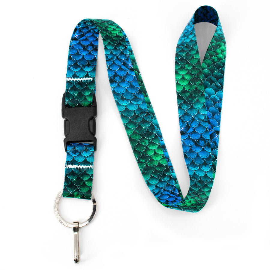 Buttonsmith Blue Mermaid Scales Premium Lanyard - with Buckle and Flat Ring - Made in the USA - Buttonsmith Inc.