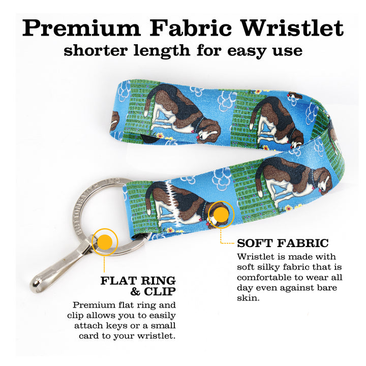 Buttonsmith Dog Wristlet Key Chain Lanyard - Short Length with Flat Key Ring and Clip - Based on Rebecca McGovern Art - Officially Licensed - Made in the USA - Buttonsmith Inc.