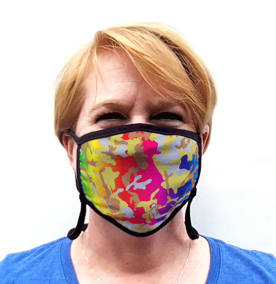 Buttonsmith Rainbow Camo Adult Adjustable Face Mask with Filter Pocket - Made in the USA - Buttonsmith Inc.