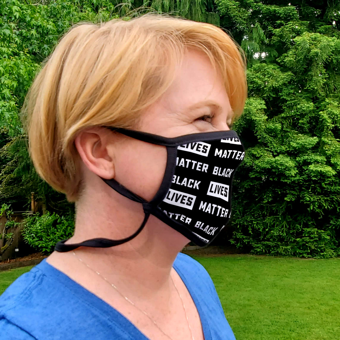 Buttonsmith Black Lives Matter Pattern Adult Adjustable Face Mask with Filter Pocket - Made in the USA - Buttonsmith Inc.