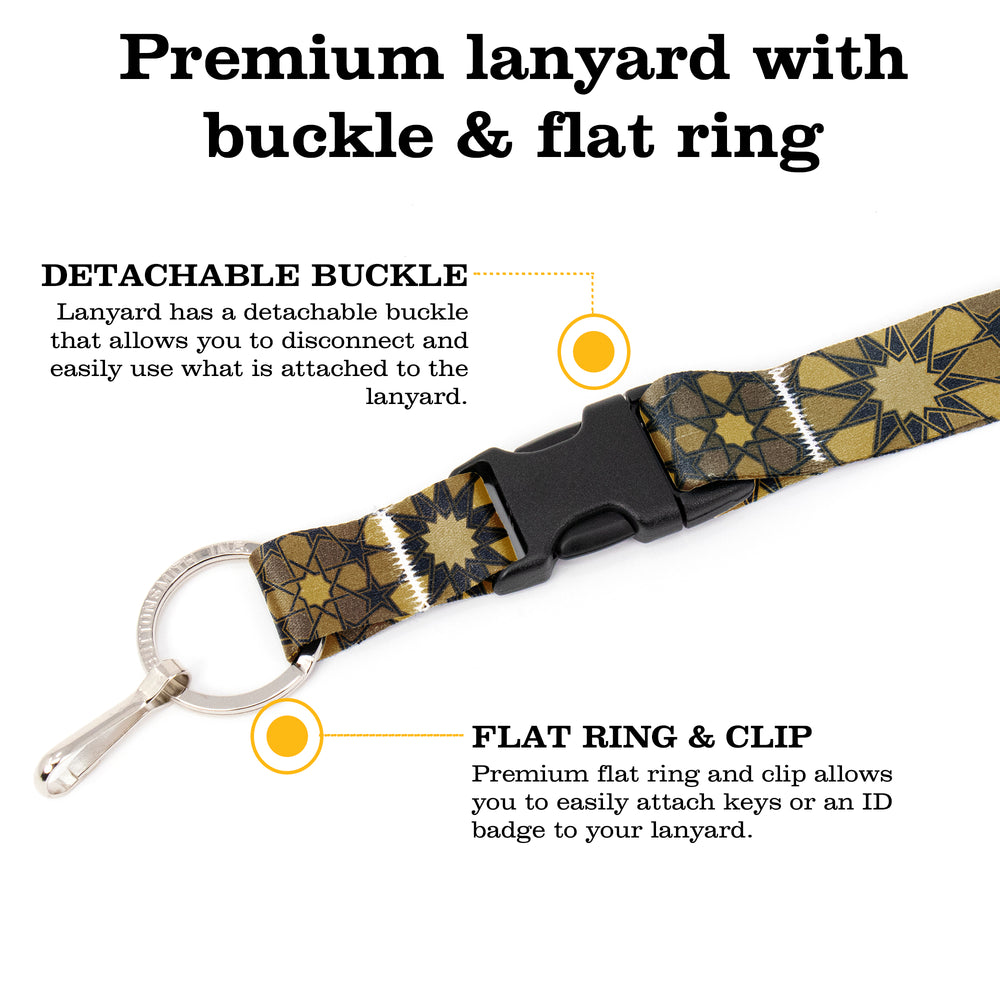 Buttonsmith Old Gold Stars Premium Lanyard - with Buckle and Flat Ring - Made in the USA - Buttonsmith Inc.